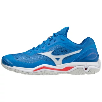 MIZUNO WAVE STEALTH V Teremcipő  French Blue / White / Ignition Red